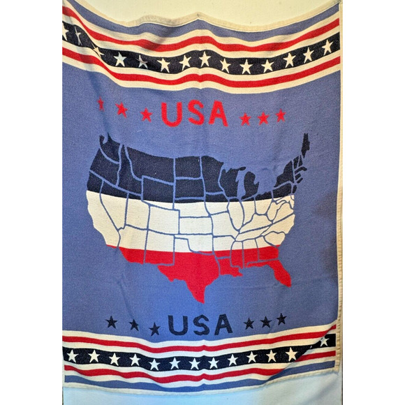 Vtg Vuteks Patriotic USA States Blanket Crown Crafts Acrylic 60x48 Yugoslavia - Picture 1 of 13